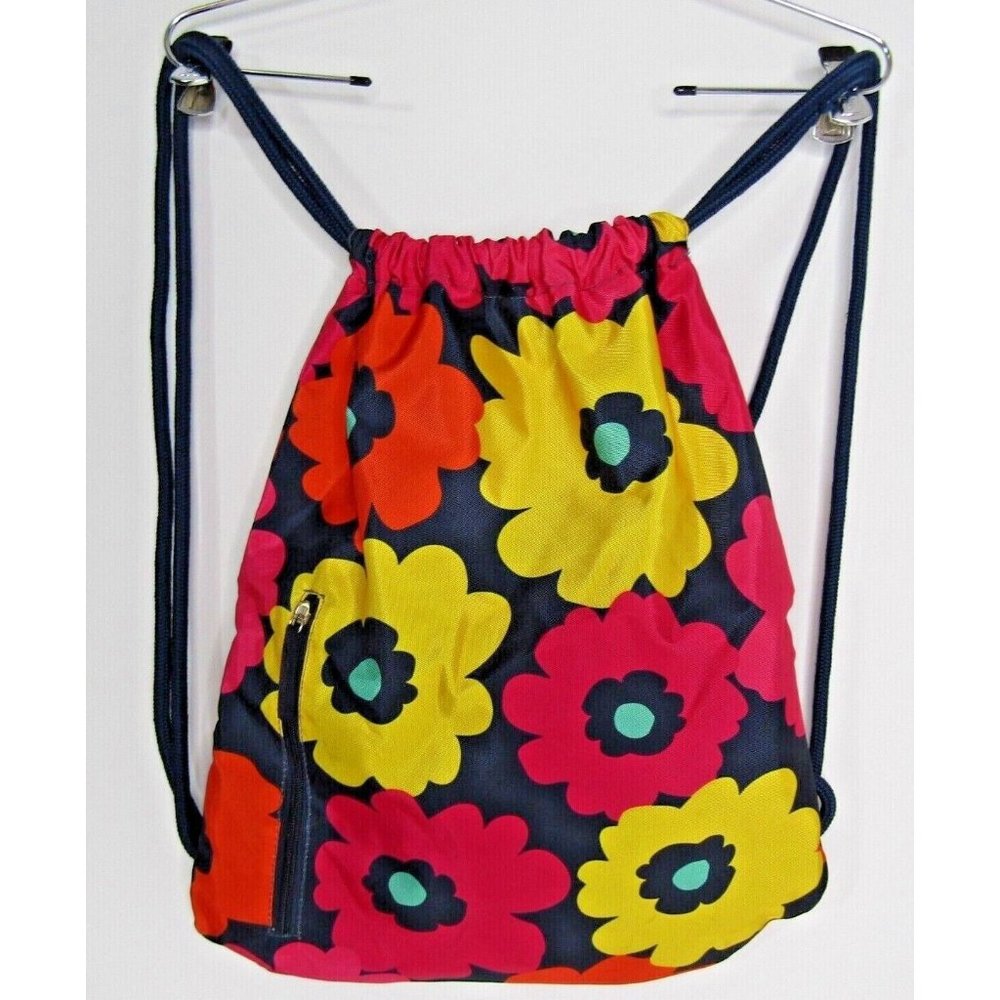 Mixed Bag Design Floral Drawstring Backpack Zip Pocket Medium